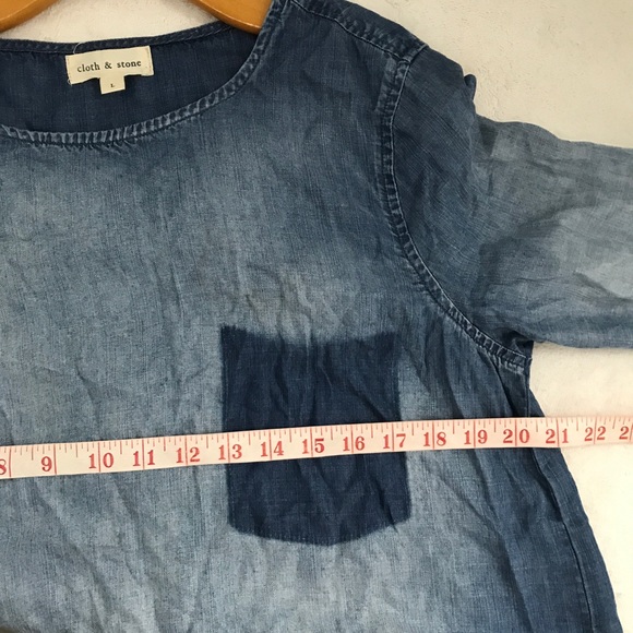 CLOTH & STONE WOMENS SHIRT BLUE CHAMBRAY LKNG SLEEVE PULLOVER LARGE - Picture 7 of 8